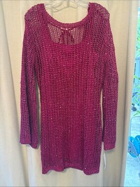 Women's Open-Knit Long Sleeve dress Raspberry